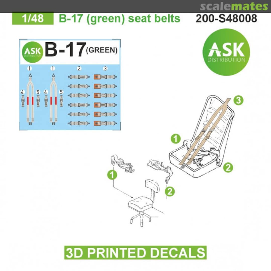 Boxart B-17 (green) seat belts - 3D printed decals 200-S48008 ASK Boxart B-17 (green) seat belts - 3D printed decals 200-S48008 ASK