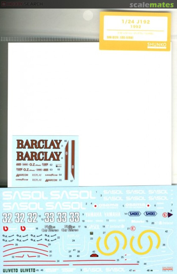 Boxart Jordan 192 1992 SHK-D129 Shunko Models Boxart Jordan 192 1992 SHK-D129 Shunko Models