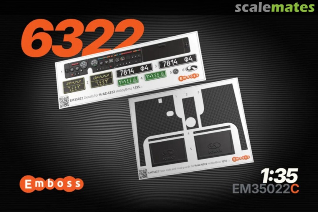 Boxart KrAZ-6322 Cab, Mats, Mudguards COMBO interior 3D decals EM35022C Embase