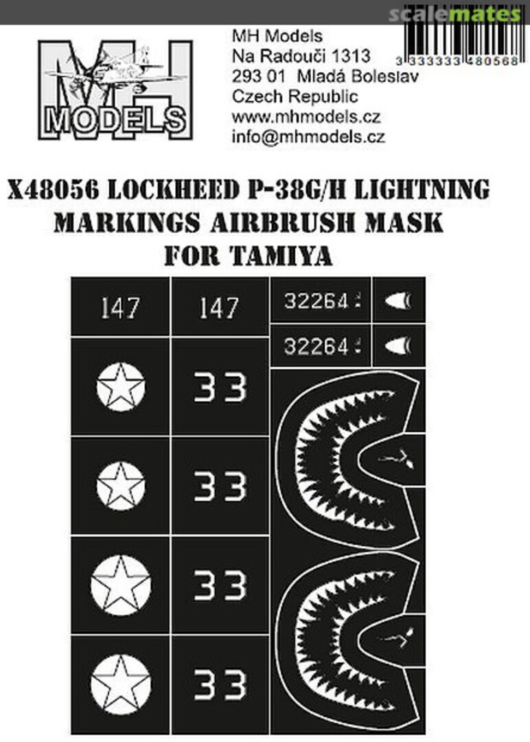 Boxart Lockheed P-38G/H Lightning Markings Airbrush Mask X48056 MH Models Boxart Lockheed P-38G/H Lightning Markings Airbrush Mask X48056 MH Models