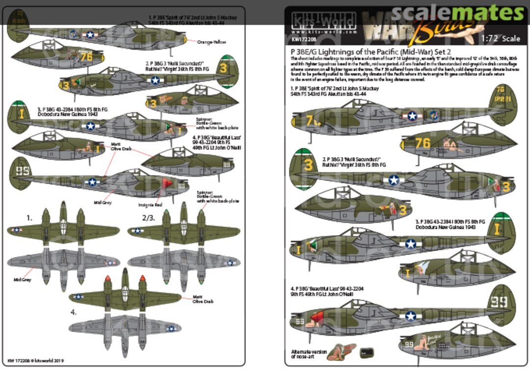 Boxart P-38 Lightning’s of the Pacific (Late War) Set Two KW172208 Kits-World Boxart P-38 Lightning’s of the Pacific (Late War) Set Two KW172208 Kits-World