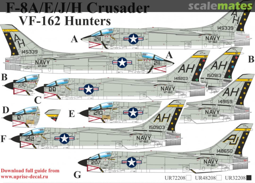 Boxart F-8A/E/J/H Crusader VF-162 Hunters UR32208 UpRise Decal Boxart F-8A/E/J/H Crusader VF-162 Hunters UR32208 UpRise Decal