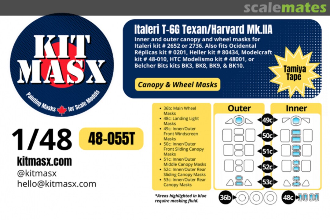 Boxart T-6G Texan/Harvard Mk.IIA, canopy & wheel masks 48-055T Kit Masx Boxart T-6G Texan/Harvard Mk.IIA, canopy & wheel masks 48-055T Kit Masx