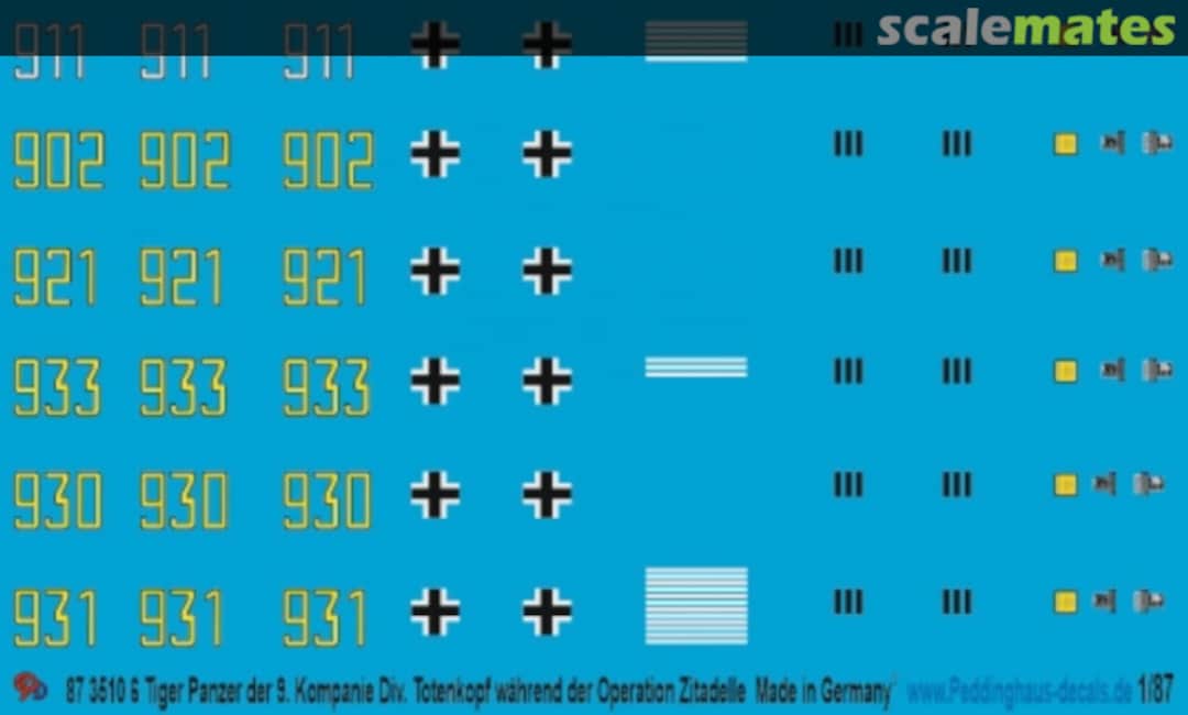 Boxart 6 Tiger I der 9. Kompanie Div. Totenkopf, Operation Zitadelle 87 3510 Peddinghaus-Decals Boxart 6 Tiger I der 9. Kompanie Div. Totenkopf, Operation Zitadelle 87 3510 Peddinghaus-Decals