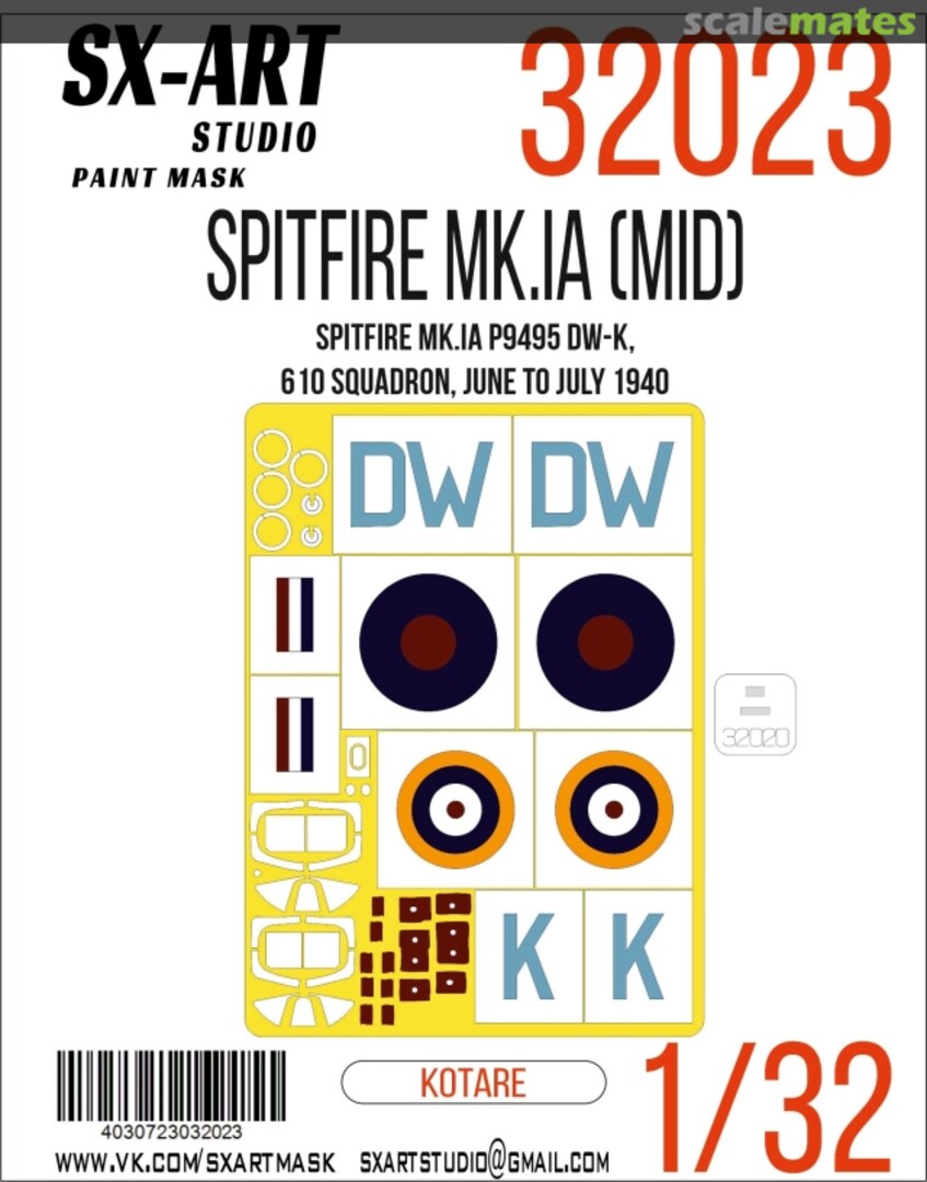 Boxart Spitfire Mk. IA (Mid) masks 32023 SX-Art Boxart Spitfire Mk. IA (Mid) masks 32023 SX-Art