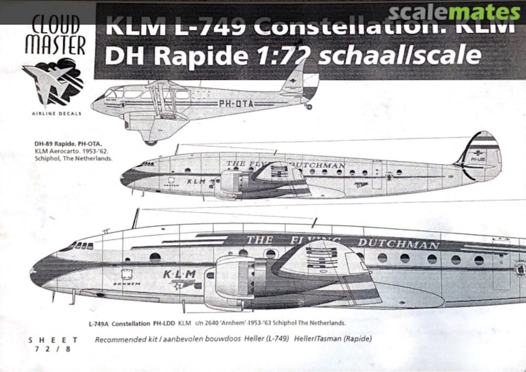 Boxart KLM L-749 Constellation, KLM DH Rapide 72/8 Cloud Master Boxart KLM L-749 Constellation, KLM DH Rapide 72/8 Cloud Master