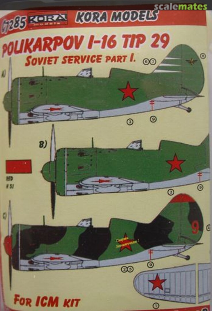 Boxart Polikarpov I-16 Tip 29 C7285 Kora Models Boxart Polikarpov I-16 Tip 29 C7285 Kora Models