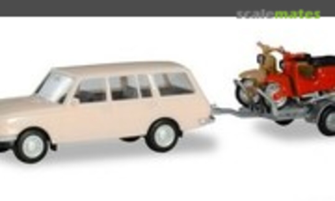 1:87 Wartburg 353 Tourist '66 mit Anhänger und 2x Simson (Herpa 420419)