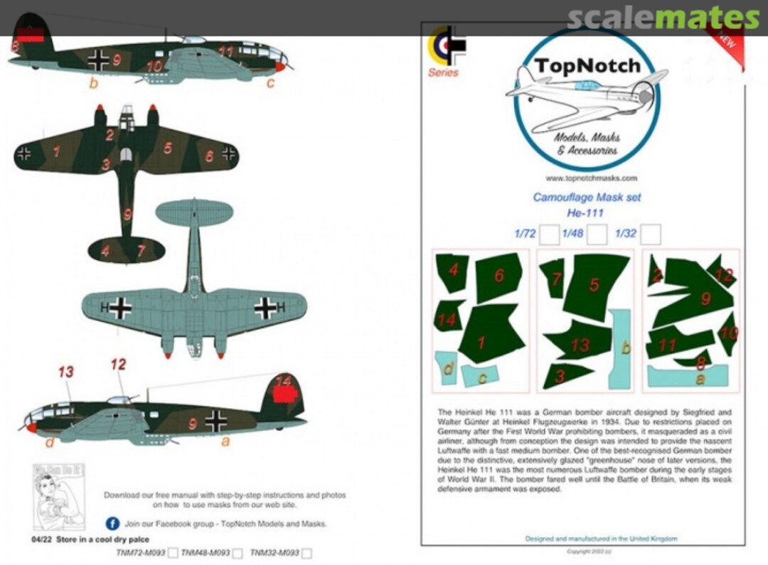 Boxart Comouflage Mask set He-111 TNM48--M093 TopNotch Boxart Comouflage Mask set He-111 TNM48--M093 TopNotch