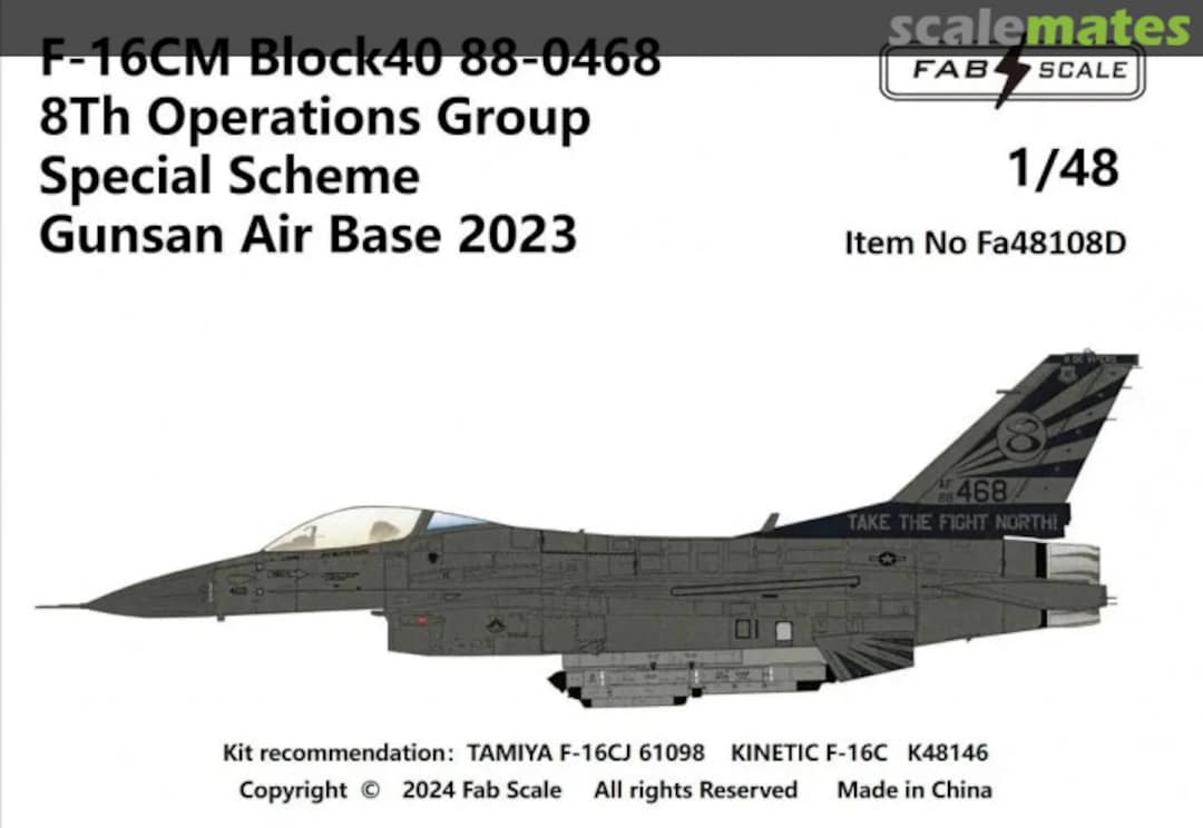Boxart F-16CM Block40 88-0468 8Th Operations Group Special Scheme Fa48108D Fab Scale Boxart F-16CM Block40 88-0468 8Th Operations Group Special Scheme Fa48108D Fab Scale