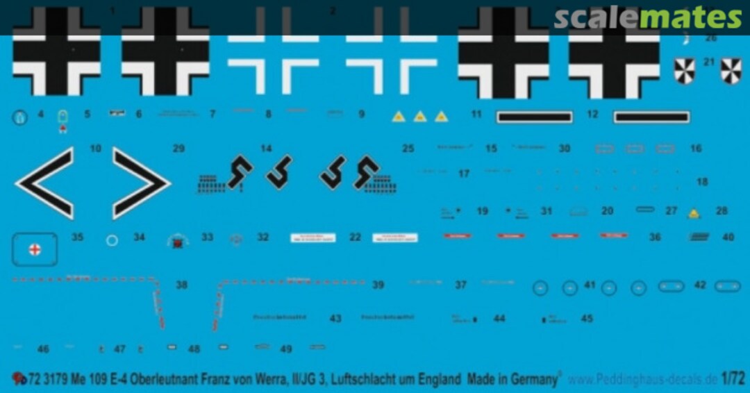 Boxart Me 109 E-4 Oberleutnant Franz von Werra, II/JG 3, Battle of Britain 72 3179 Peddinghaus-Decals Boxart Me 109 E-4 Oberleutnant Franz von Werra, II/JG 3, Battle of Britain 72 3179 Peddinghaus-Decals