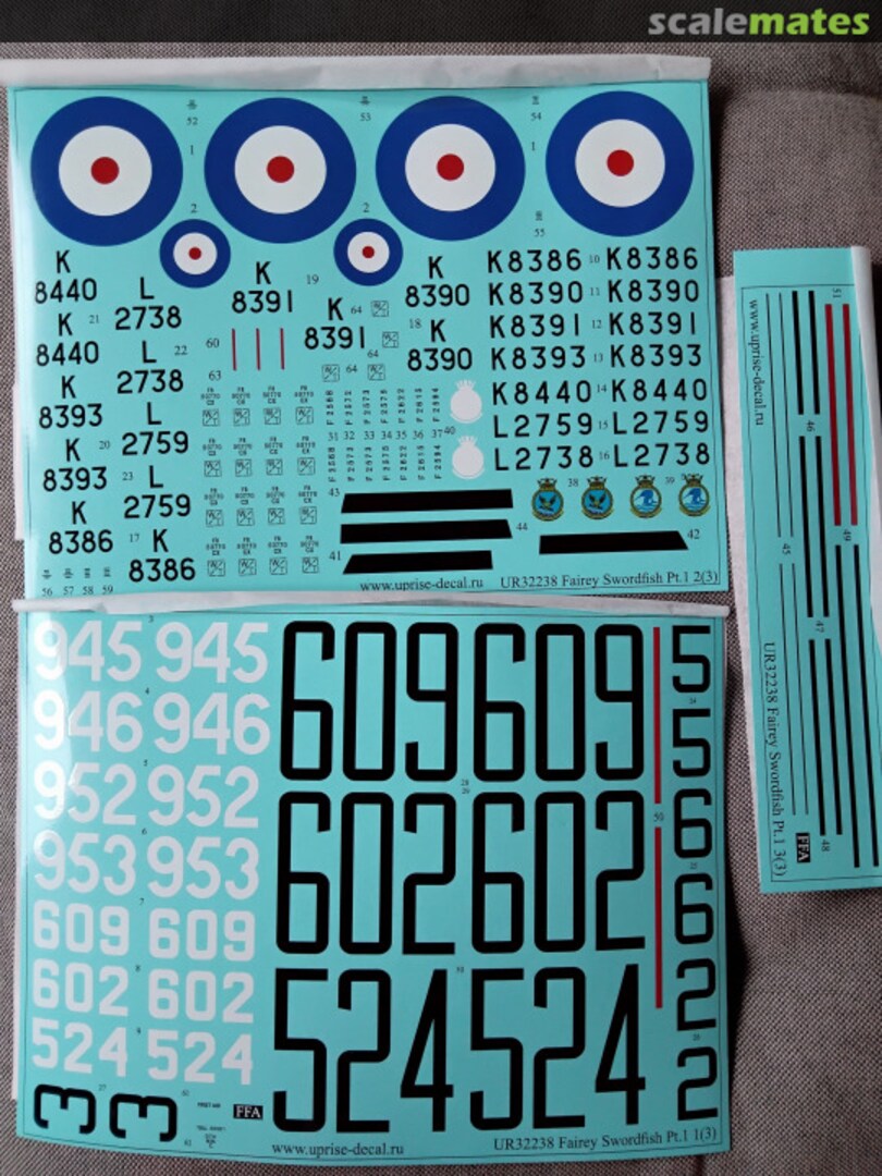 Contents Fairey Swordfish Mk I, 824/810 NAS FAA HMS Eagle&Courageous, pre-WW2, FFA (removable film) UR32238 UpRise Decal