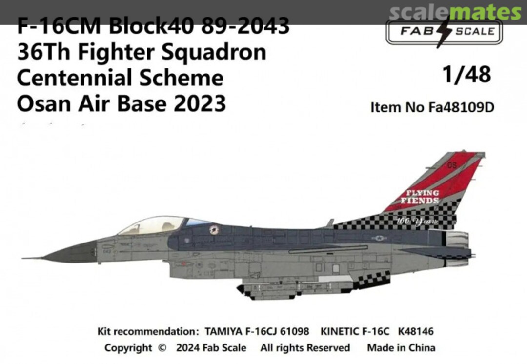 Boxart F-16CM Block40 89-2043 36Th Fighter Squadron Centennial Scheme Fa48109D Fab Scale Boxart F-16CM Block40 89-2043 36Th Fighter Squadron Centennial Scheme Fa48109D Fab Scale