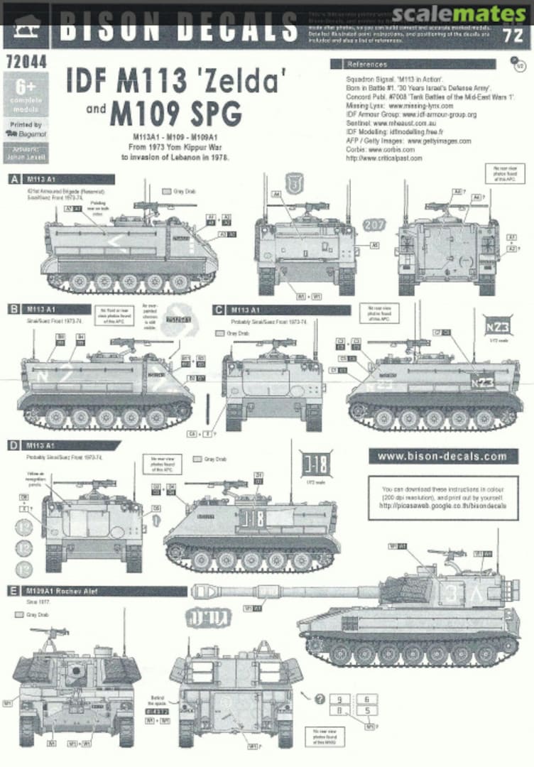 Boxart IDF M113 'Zelda' and M109 SPG 72044 Bison Decals Boxart IDF M113 'Zelda' and M109 SPG 72044 Bison Decals