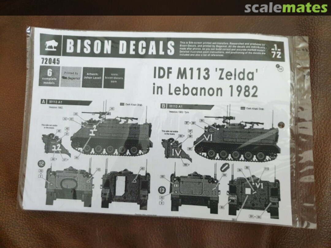 Boxart Israeli M113A1 'Zelda' used in Lebanon 1982 72045 Bison Decals Boxart Israeli M113A1 'Zelda' used in Lebanon 1982 72045 Bison Decals