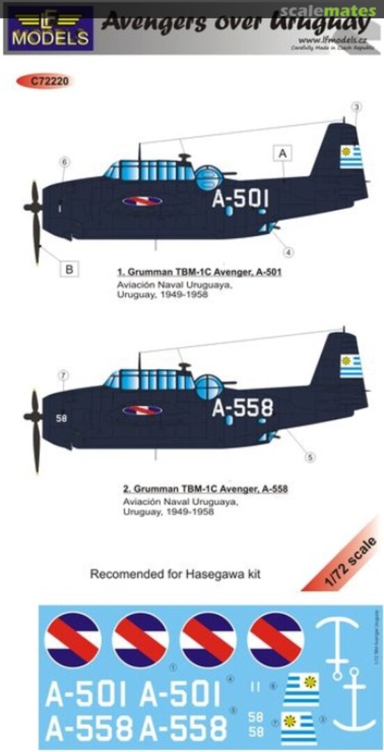 Boxart Grumman TBf.1C Avenger over Uruguay part II. 2 decal options for Hasegawa kit C72220 LF Models Boxart Grumman TBf.1C Avenger over Uruguay part II. 2 decal options for Hasegawa kit C72220 LF Models