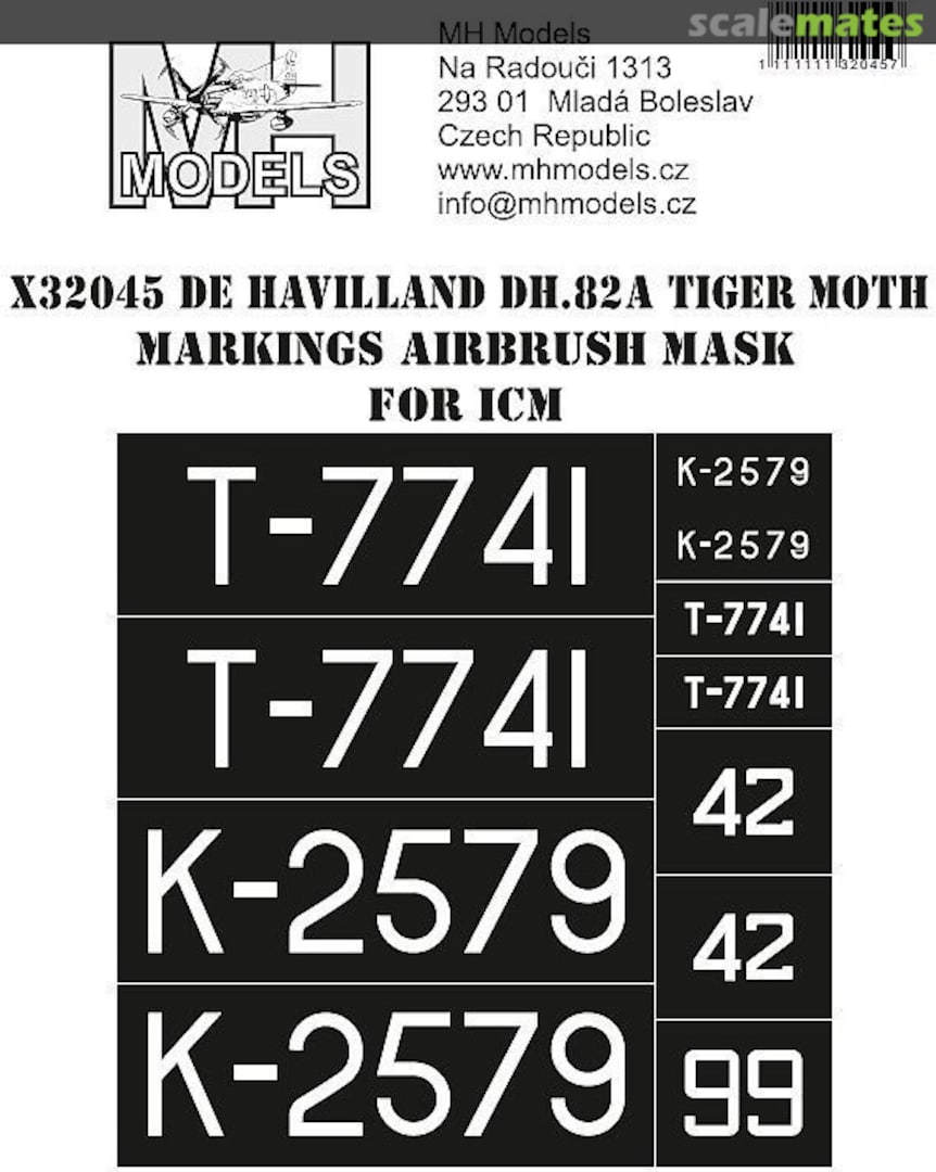Boxart De Havilland DH.82A Tiger Moth Markings Airbrush Mask X32045 MH Models Boxart De Havilland DH.82A Tiger Moth Markings Airbrush Mask X32045 MH Models