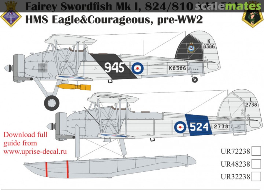 Boxart Fairey Swordfish Mk I, 824/810 NAS FAA HMS Eagle&Courageous, pre-WW2, FFA (removable film) UR72238 UpRise Decal Boxart Fairey Swordfish Mk I, 824/810 NAS FAA HMS Eagle&Courageous, pre-WW2, FFA (removable film) UR72238 UpRise Decal