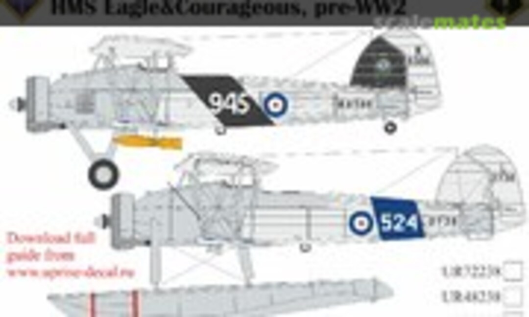 1:72 Fairey Swordfish Mk I, 824/810 NAS FAA HMS Eagle&Courageous, pre-WW2, FFA (removable film) (UpRise Decal UR72238) UR72238