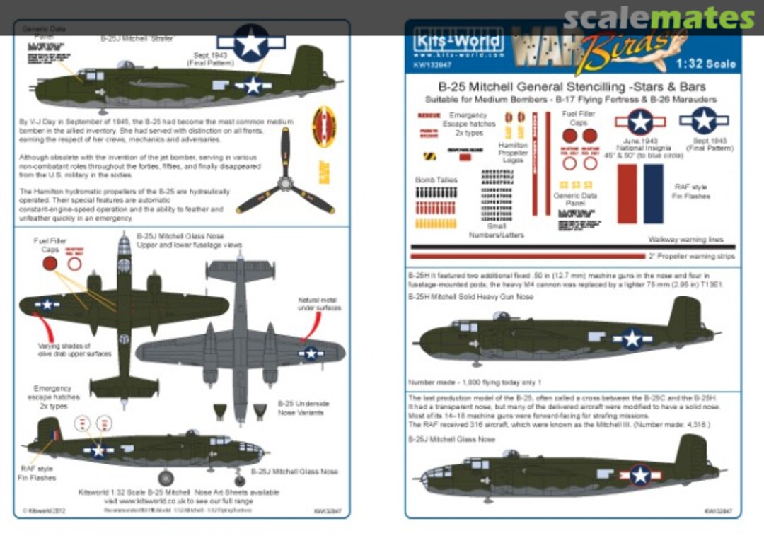 Boxart B-25J Mitchell General Stencilling - Stars & Bars KW132047 Kits-World Boxart B-25J Mitchell General Stencilling - Stars & Bars KW132047 Kits-World