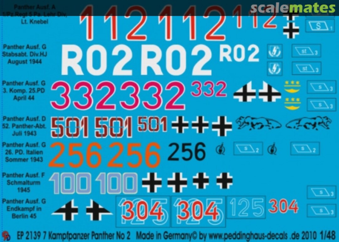 Boxart 7 verschiedene Panther Kampfpanzer EP 2139 Peddinghaus-Decals Boxart 7 verschiedene Panther Kampfpanzer EP 2139 Peddinghaus-Decals