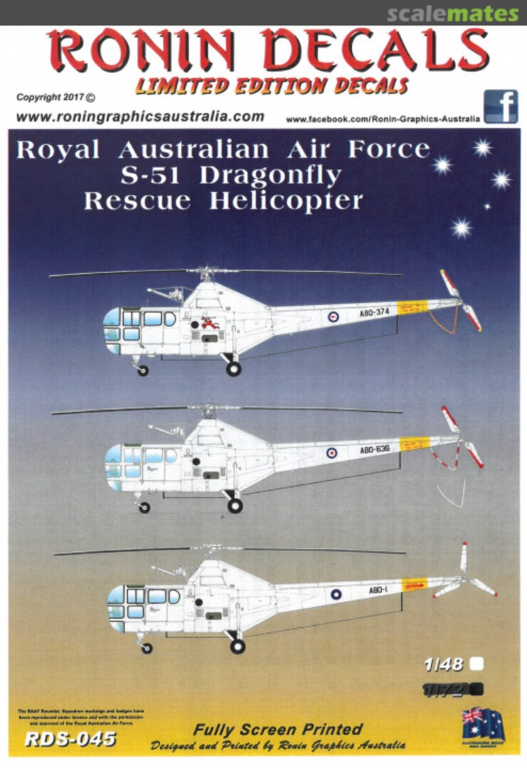 Boxart Royal Australian Air Force S-51 Dragonfly Rescue Helicopter RDS-045 Ronin Decals Boxart Royal Australian Air Force S-51 Dragonfly Rescue Helicopter RDS-045 Ronin Decals