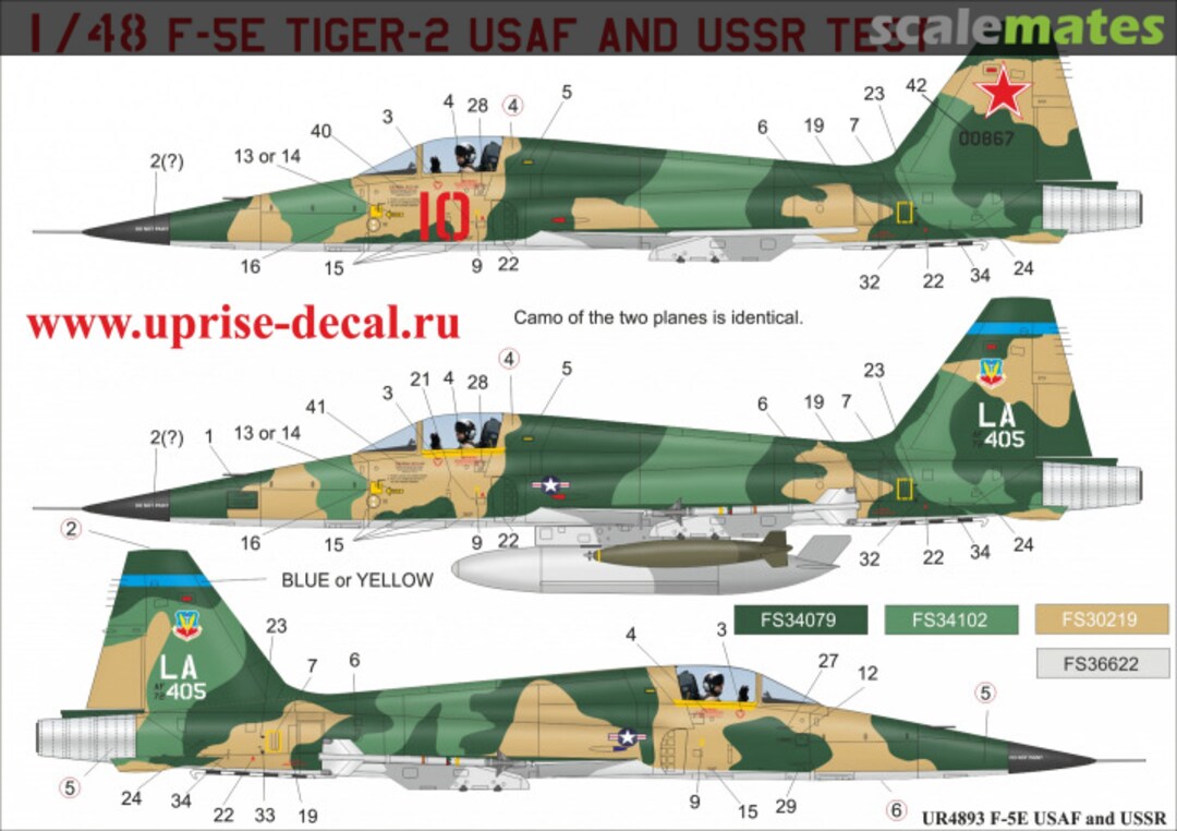 Boxart F-5E Tiger-2 USAF (SEA Camo) and USSR Test (1975), FFA (Free Film Ability) UR4893 UpRise Decal Boxart F-5E Tiger-2 USAF (SEA Camo) and USSR Test (1975), FFA (Free Film Ability) UR4893 UpRise Decal