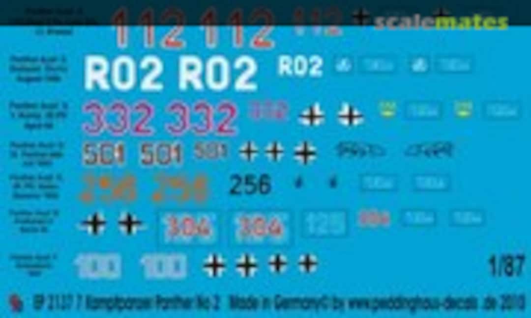 1:87 7 verschiedene Panther Kampfpanzer (Peddinghaus-Decals EP 2137) EP 2137