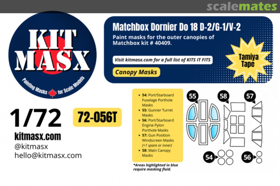 Boxart Dornier Do 18 G-1/V-2/D-2 Canopy Masks 72-056T Kit Masx