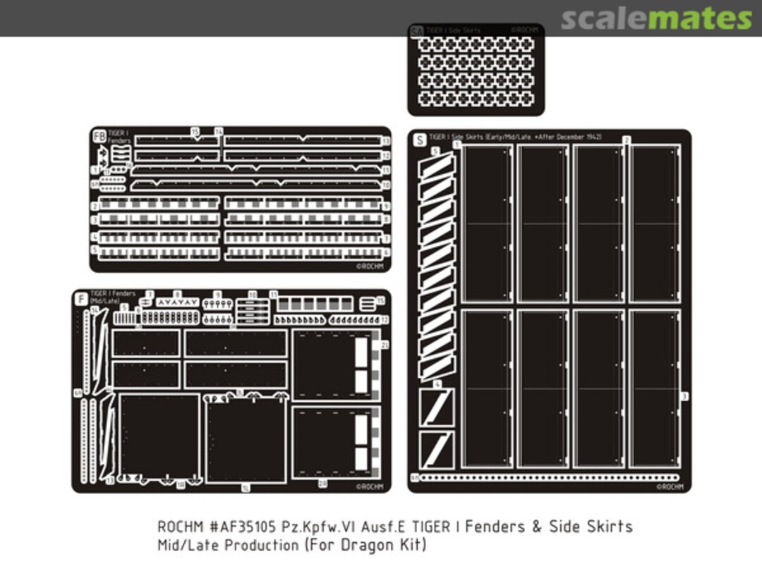 Boxart Pz.Kpfw.VI Ausf.E Tiger I Fenders & Side Skirts Mid/Lat Production AF35105 Rochm Boxart Pz.Kpfw.VI Ausf.E Tiger I Fenders & Side Skirts Mid/Lat Production AF35105 Rochm