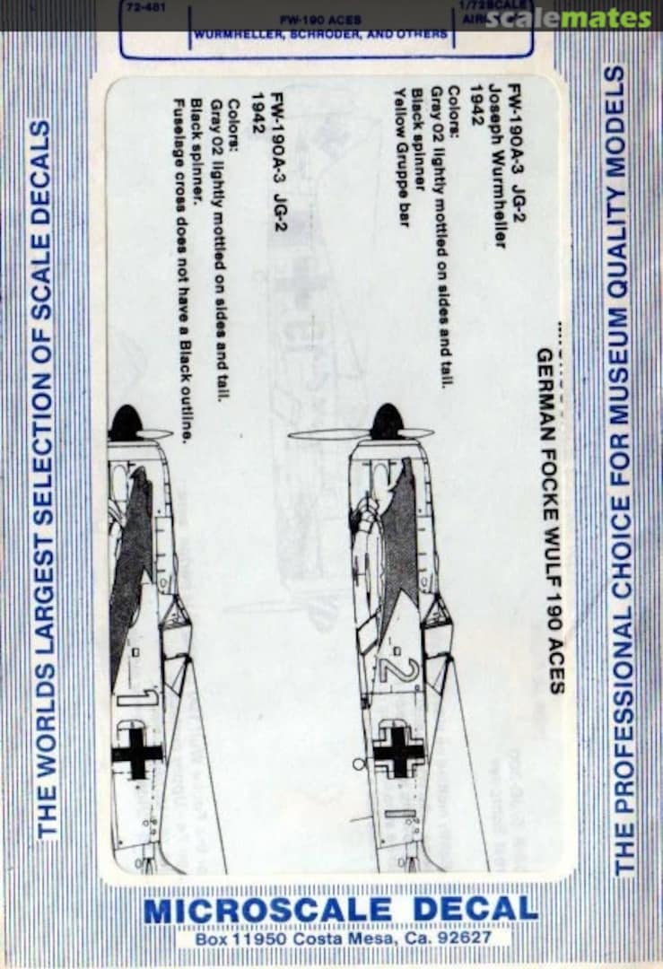 Contents FW 190 Aces 72-481 Microscale Contents FW 190 Aces 72-481 Microscale