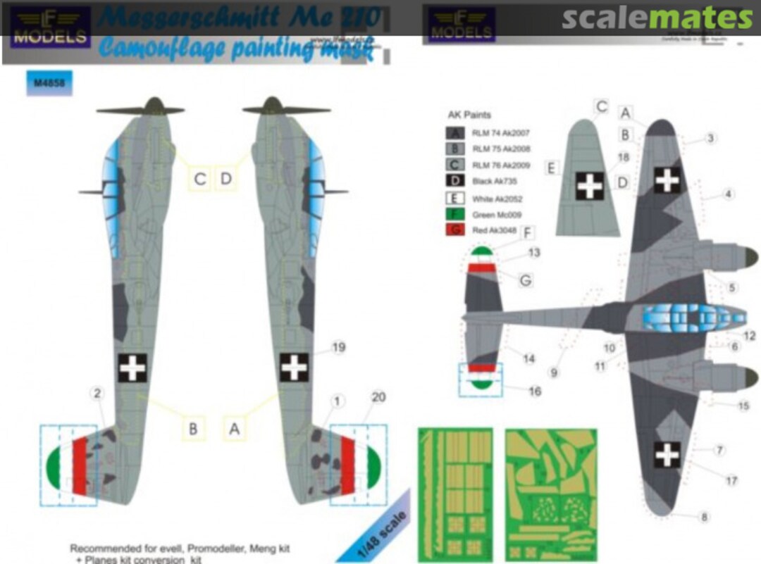 Boxart Messerschmitt Me.210 camouflage pattern paint mask M4858 LF Models Boxart Messerschmitt Me.210 camouflage pattern paint mask M4858 LF Models