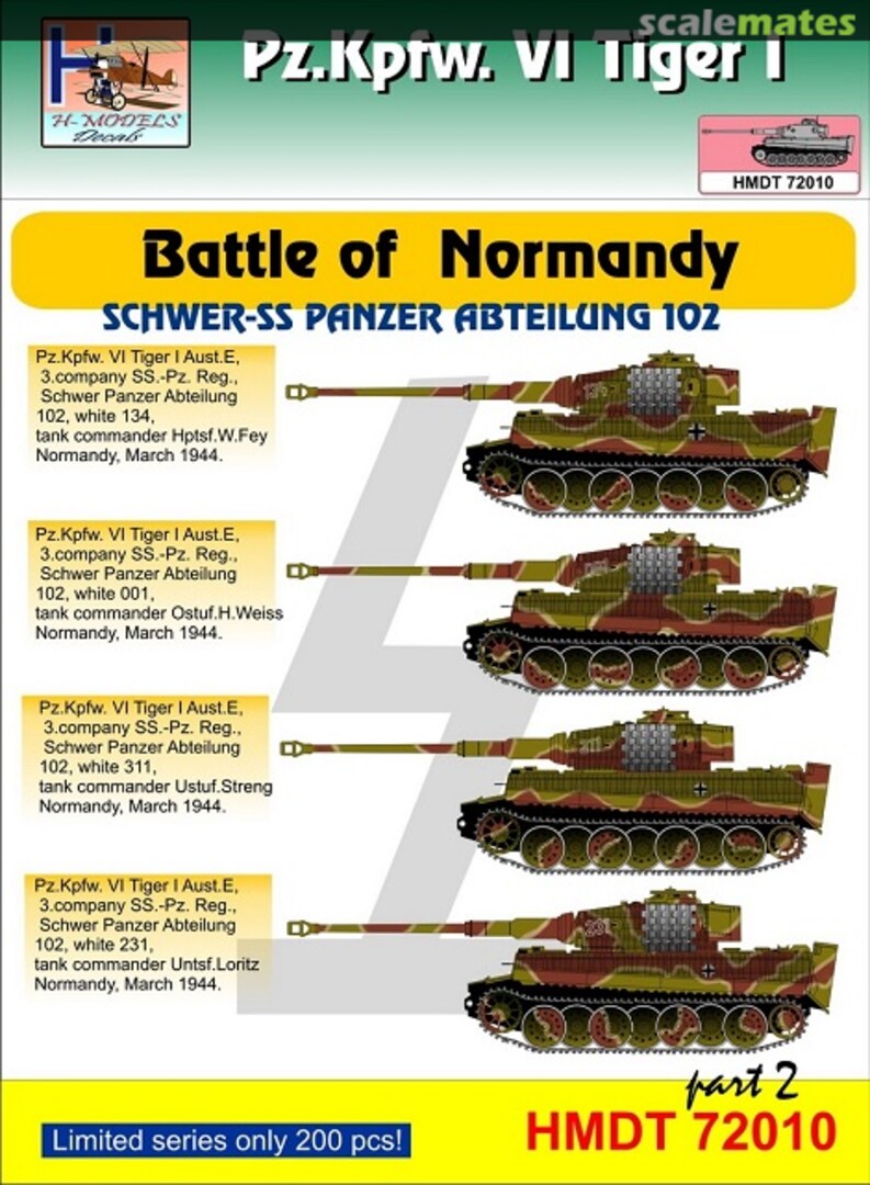 Boxart Pz.Kpfw.VI Tiger I Battle of Normandy pt. 2 HMT72010 H-Models Decals Boxart Pz.Kpfw.VI Tiger I Battle of Normandy pt. 2 HMT72010 H-Models Decals