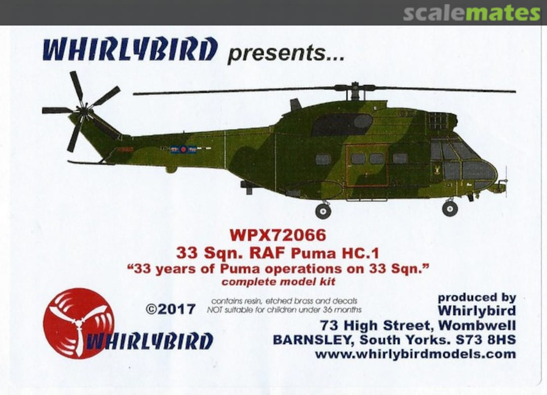 Boxart 33 Sqn. RAF Puma HC.1 "33 years of Puma operations on 33 Sqn." WPX72066 Whirlybird Boxart 33 Sqn. RAF Puma HC.1 "33 years of Puma operations on 33 Sqn." WPX72066 Whirlybird
