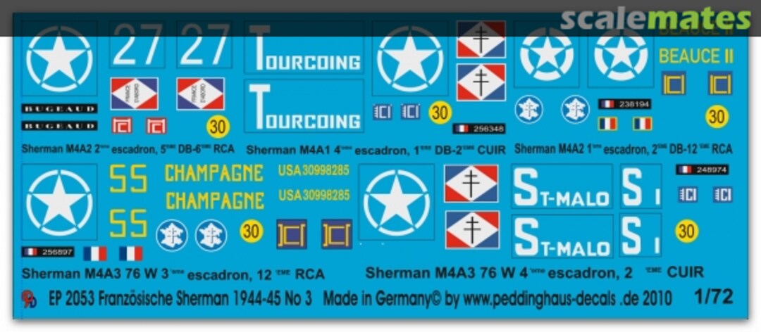 Boxart Sherman Tanks of the FFF in Normandy No 3 EP 2053 Peddinghaus-Decals Boxart Sherman Tanks of the FFF in Normandy No 3 EP 2053 Peddinghaus-Decals