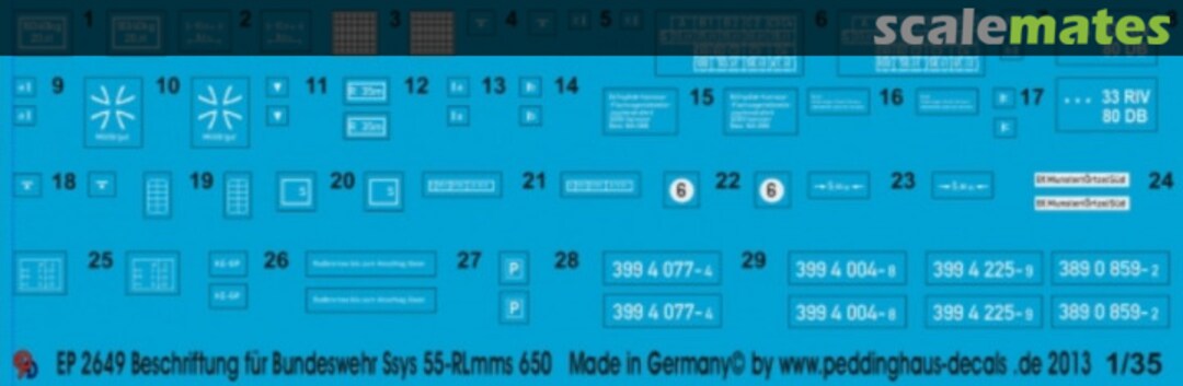 Boxart Beschriftung für Bundeswehr Ssys 55-Rlmmps 650, 61 ton Flachwaggon EP 2649 Peddinghaus-Decals
