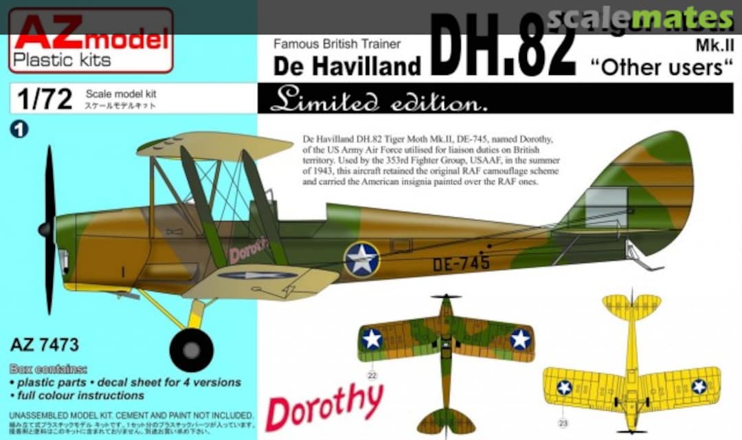 Boxart De Havilland DH.82 Tiger Moth Mk.II "Other Users" AZ7473 AZmodel Boxart De Havilland DH.82 Tiger Moth Mk.II "Other Users" AZ7473 AZmodel