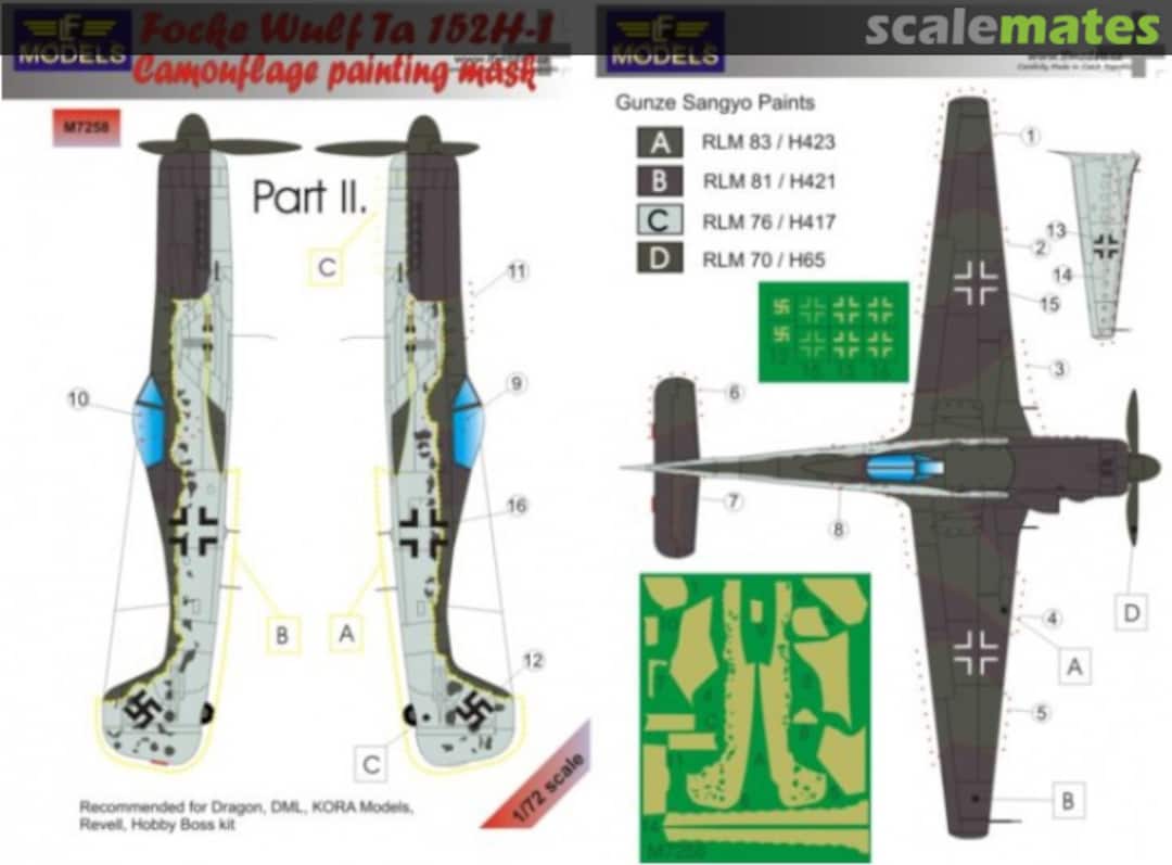 Boxart Focke-Wulf Ta.152H-1 Part II camouflage pattern paint mask M7258 LF Models Boxart Focke-Wulf Ta.152H-1 Part II camouflage pattern paint mask M7258 LF Models