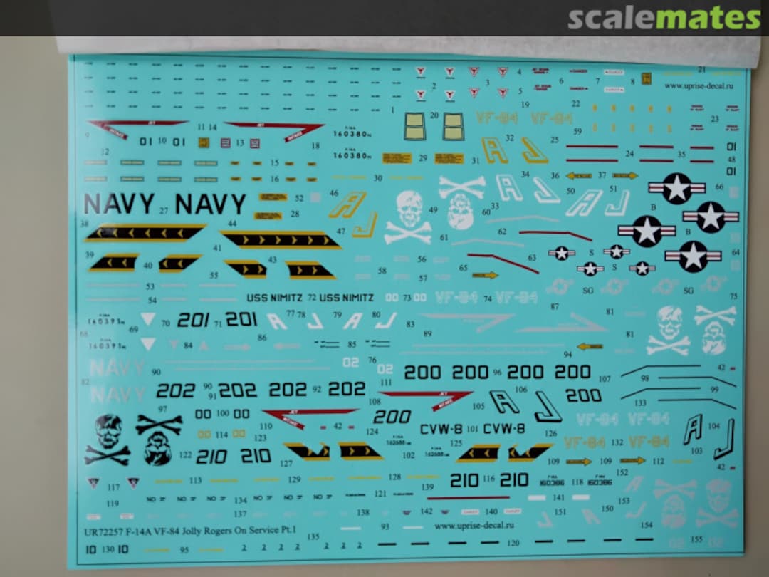 Contents F-14A Tomcat VF-84 Jolly Rogers On service Pt.1, FFA - removable film UR72257 UpRise Decal Contents F-14A Tomcat VF-84 Jolly Rogers On service Pt.1, FFA - removable film UR72257 UpRise Decal