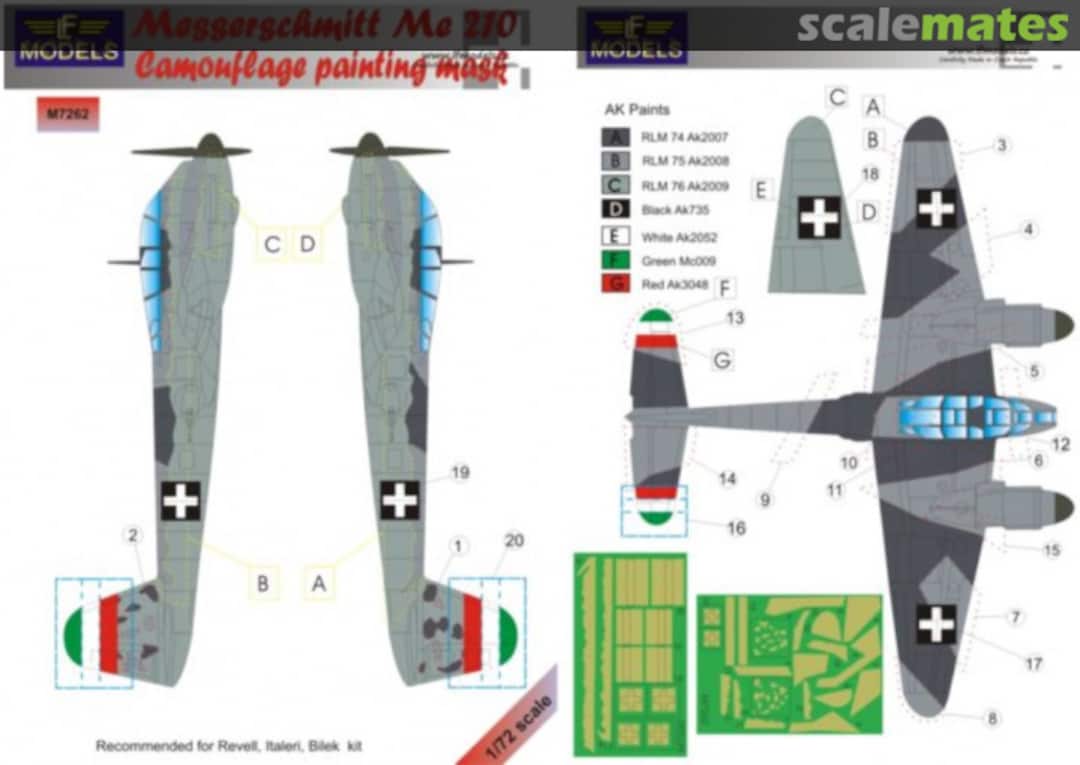 Boxart Messerschmitt Me.210 camouflage pattern paint mask M7262 LF Models Boxart Messerschmitt Me.210 camouflage pattern paint mask M7262 LF Models