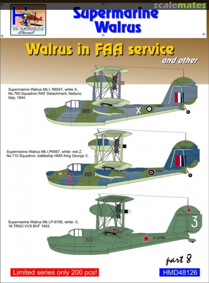 Boxart Supermarine Walrus Mk.I in FAA Service and other Part 8 HMD48126 H-Models Decals Boxart Supermarine Walrus Mk.I in FAA Service and other Part 8 HMD48126 H-Models Decals
