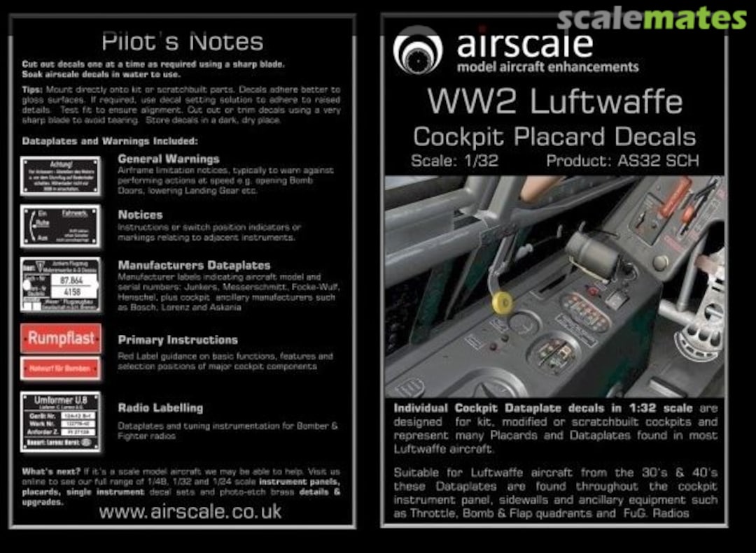 Boxart WW2 Luftwaffe Cockpit placards AS32 SCH Airscale Boxart WW2 Luftwaffe Cockpit placards AS32 SCH Airscale