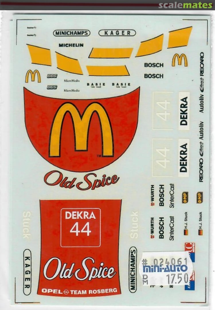 Boxart OPEL CALIBRA , TEAM ROSBERG, MC DONALDS, H.STUCK, ITC-HELSINKI 1996 24-061 DMC Decals