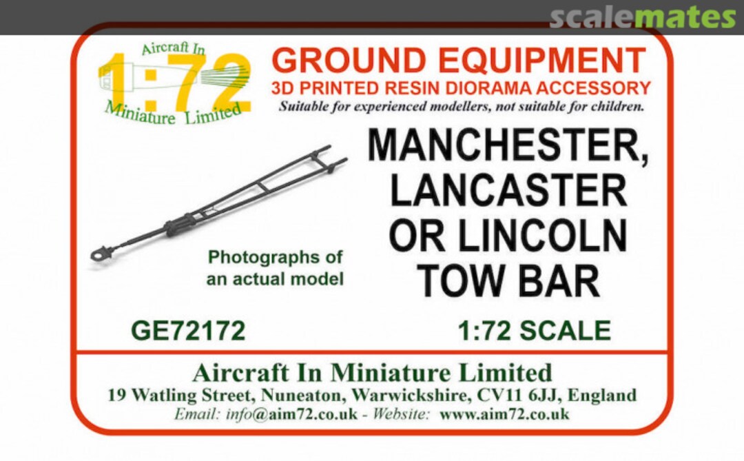 Boxart Manchester, Lancaster or Lincoln Tow Bar GE72172 Aircraft In Miniature Ltd Boxart Manchester, Lancaster or Lincoln Tow Bar GE72172 Aircraft In Miniature Ltd