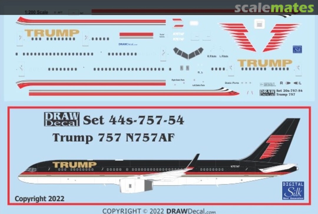 Boxart Trump 757 N757AF With “T” tail 44s-757-54 Draw Decal