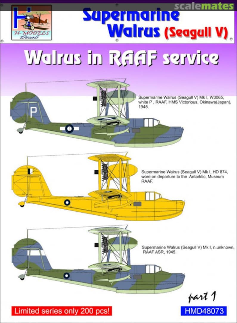 Boxart Supermarine Walrus Mk.I (Seagull V) in RAAF Service Part 1 HMD48073 H-Models Decals Boxart Supermarine Walrus Mk.I (Seagull V) in RAAF Service Part 1 HMD48073 H-Models Decals