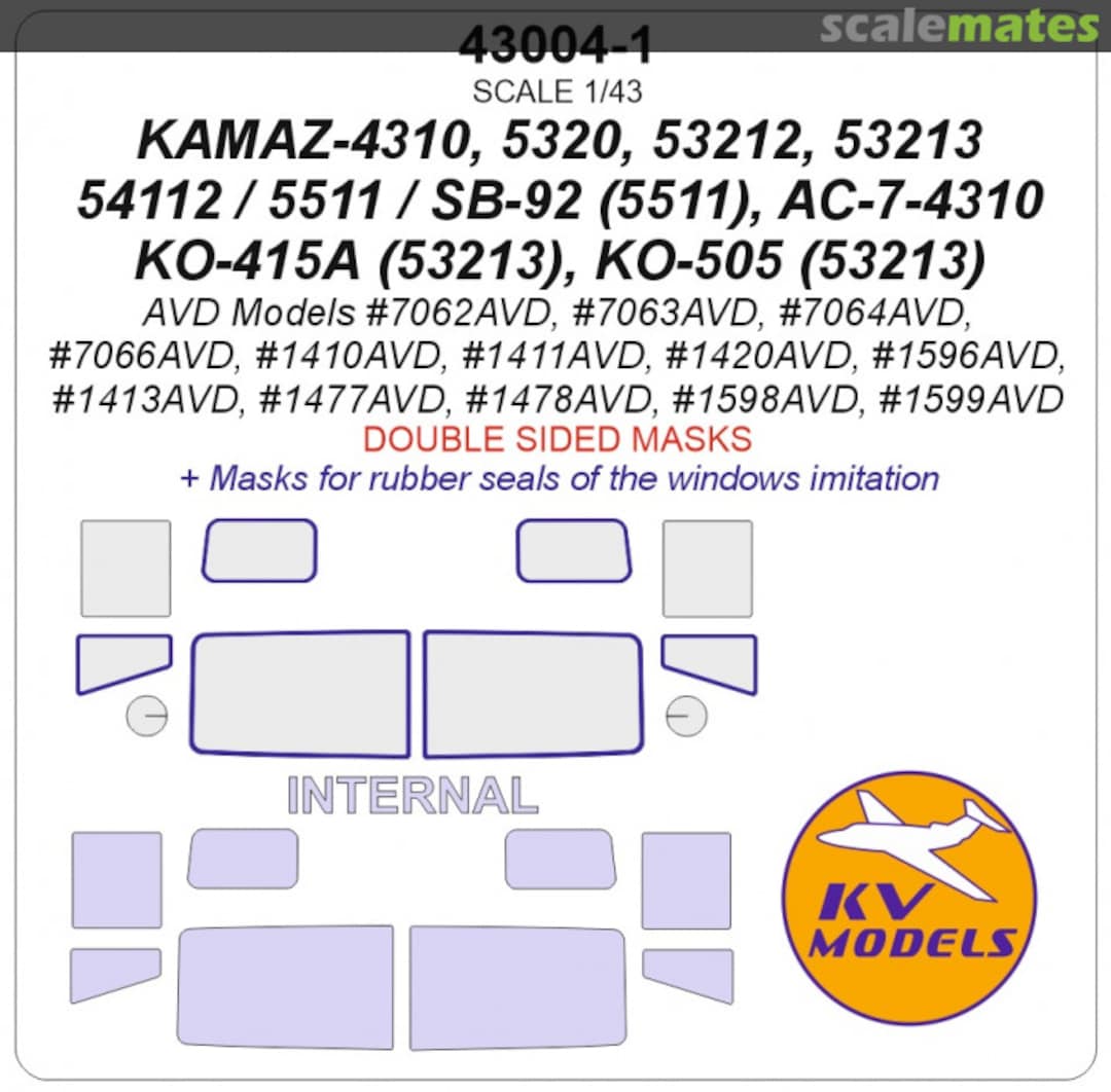 Boxart KAMAZ-4310 / 5320 / 53212 / 53213 / 5511 - (Double sided masks) 43004-1 KV Models Boxart KAMAZ-4310 / 5320 / 53212 / 53213 / 5511 - (Double sided masks) 43004-1 KV Models