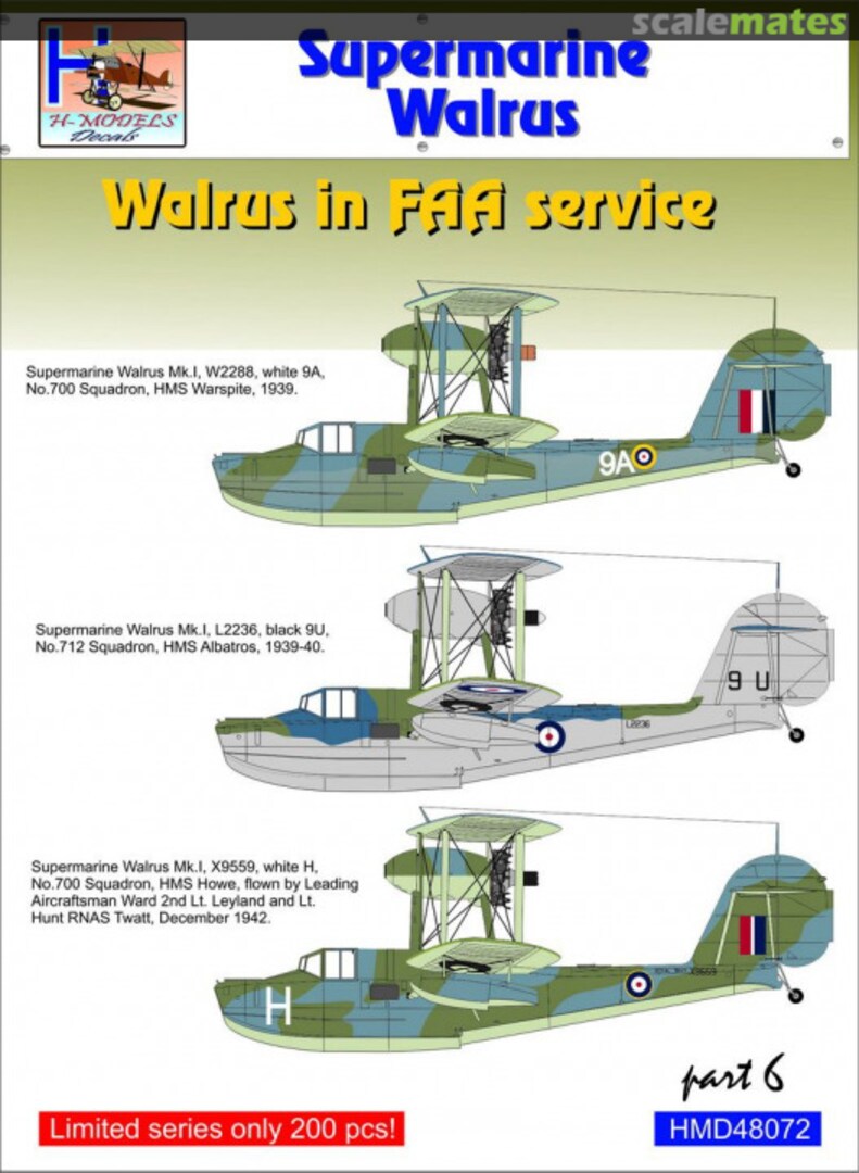 Boxart Supermarine Walrus Mk.I in FAA Service Part 6 HMD48072 H-Models Decals Boxart Supermarine Walrus Mk.I in FAA Service Part 6 HMD48072 H-Models Decals