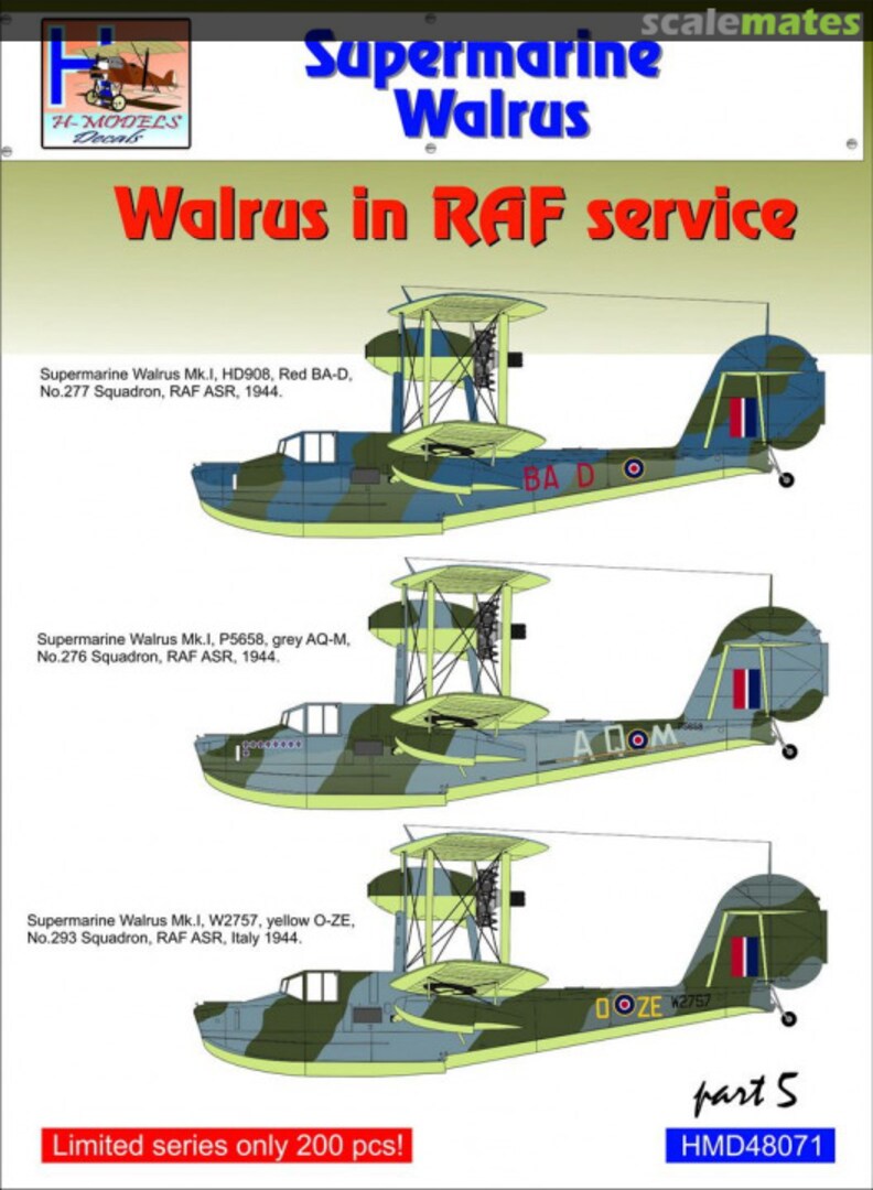 Boxart Supermarine Walrus Mk.I in RAF Service Part 5 HMD48071 H-Models Decals Boxart Supermarine Walrus Mk.I in RAF Service Part 5 HMD48071 H-Models Decals