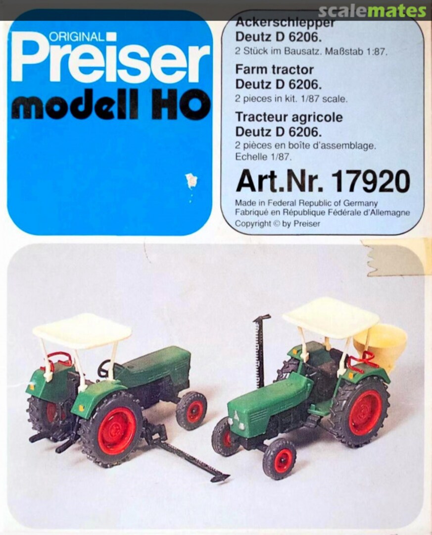 Boxart Farm tractor DEUTZ D 6206 17920 Preiser Boxart Farm tractor DEUTZ D 6206 17920 Preiser